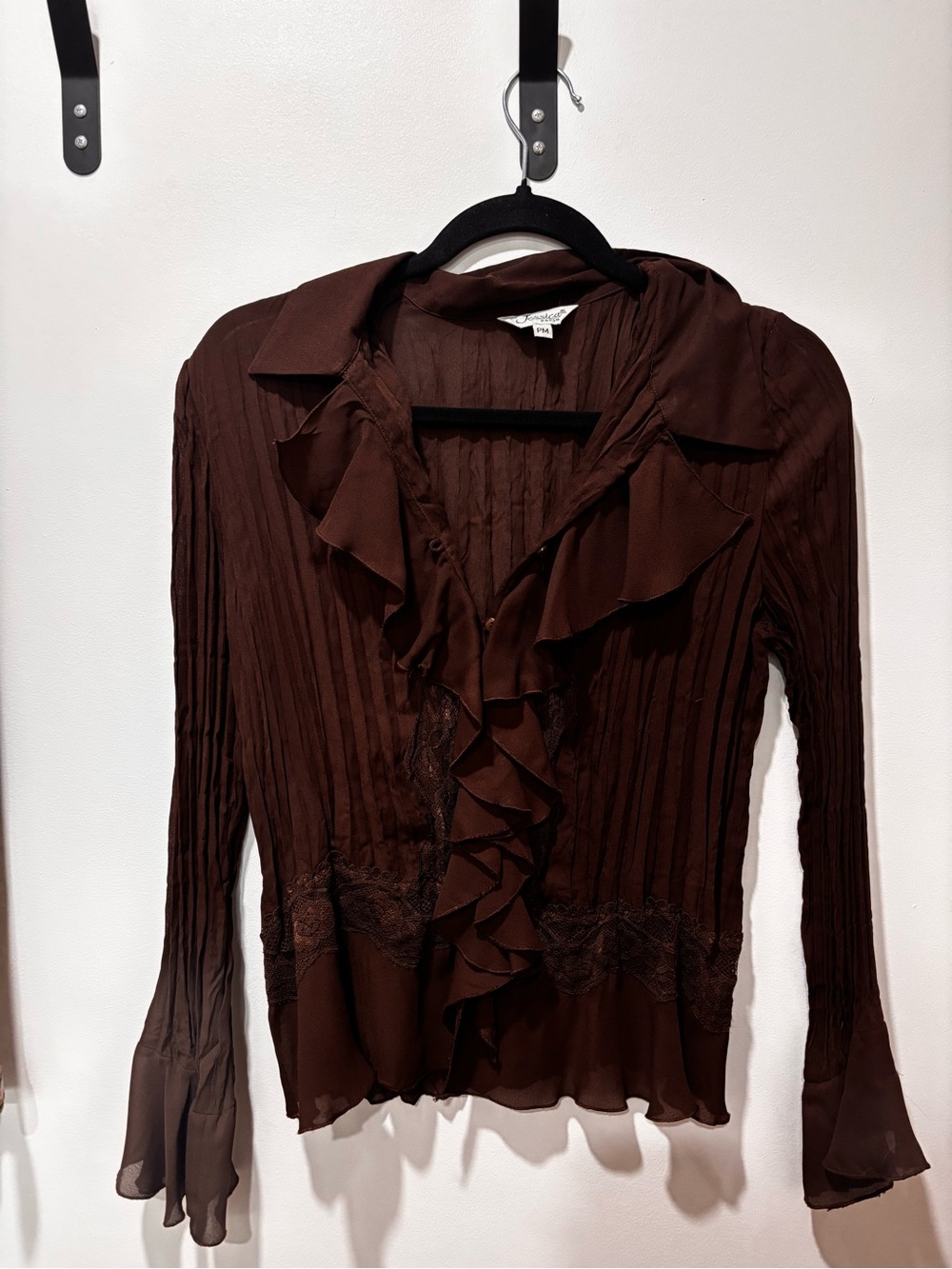 Women’s Ruffled Brown Long-Sleeve Blouse